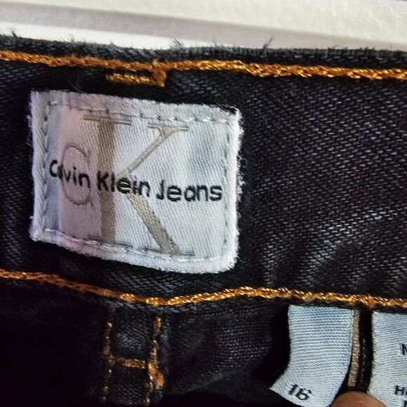 EUC CK CALVIN KLEIN JEANS DARK WASH HIGH RISE TAPER JEANS SIZE 16 - Picture 10 of 14